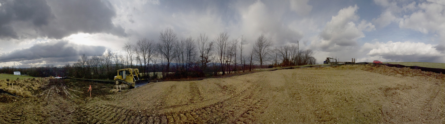  A gas delivery pipeline in the Laurel Highlands, part of the vast network of pipes currently under construction in Pennsylvania. A compressor station, audible from the road, lies in the distance.&nbsp;  ©    Brian Cohen/MSDP 2011 