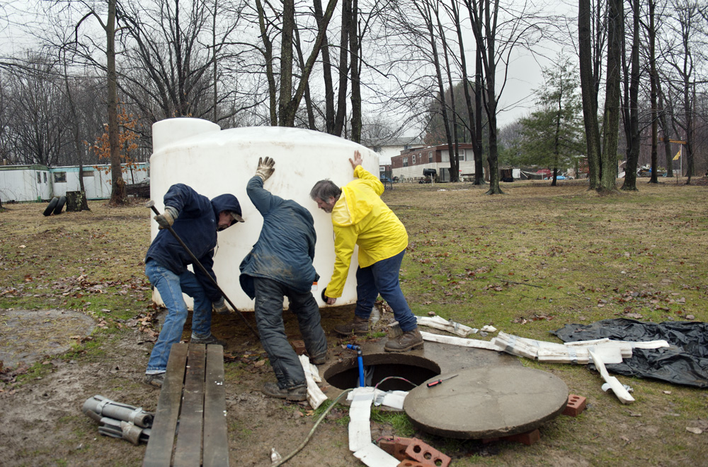  John "Denny" Fair, aged fifty-eight, was among several Butler County residents who lost their water supply when gas driller Rex Energy ended water shipments to several families in Connoquessing Township, Butler County. Workers hauled away two tanks 