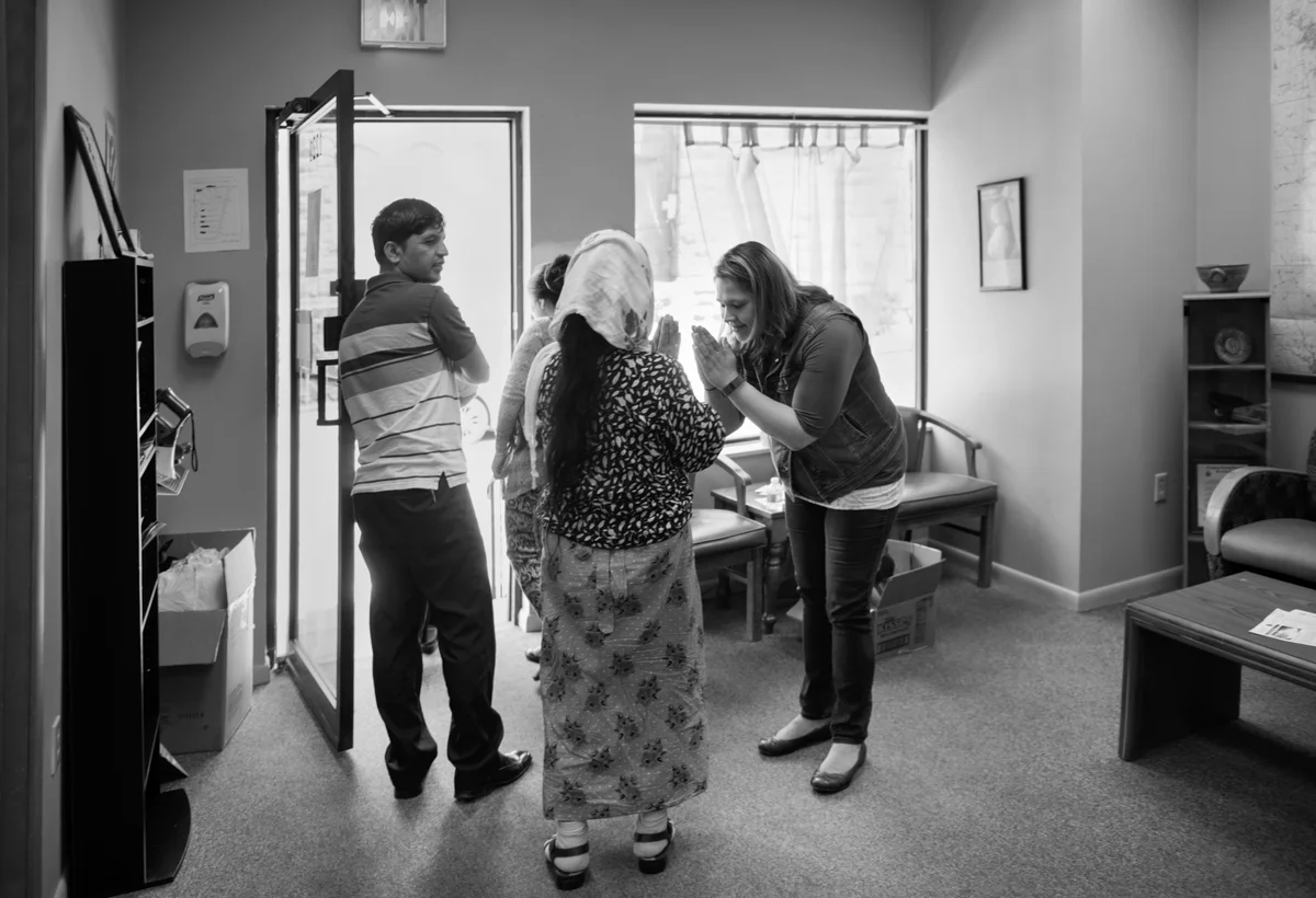 After their first meeting, Turek says goodbye to Bhai Rupa Rai in the traditional Bhutanese way. © Scott Goldsmith/TDW 2017