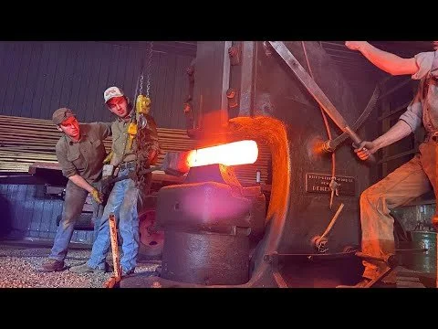 Hillbillies Try Industrial Forging w/ 600lb Steam Hammer and 8" Round Steel
