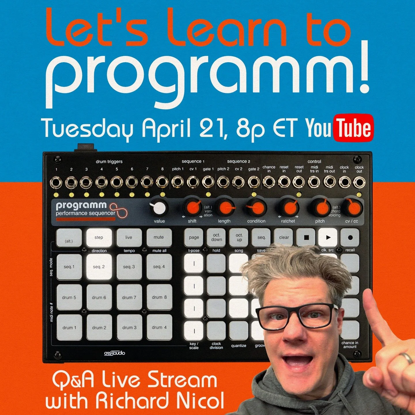 We made a sequencer for @cre8audio and I am going to show you how it works on the Pittsburgh Modular YouTube channel. Join us in the chat to have all your sequencing questions answered! Pets are always welcome but not provided. #analog #eurorack #mod