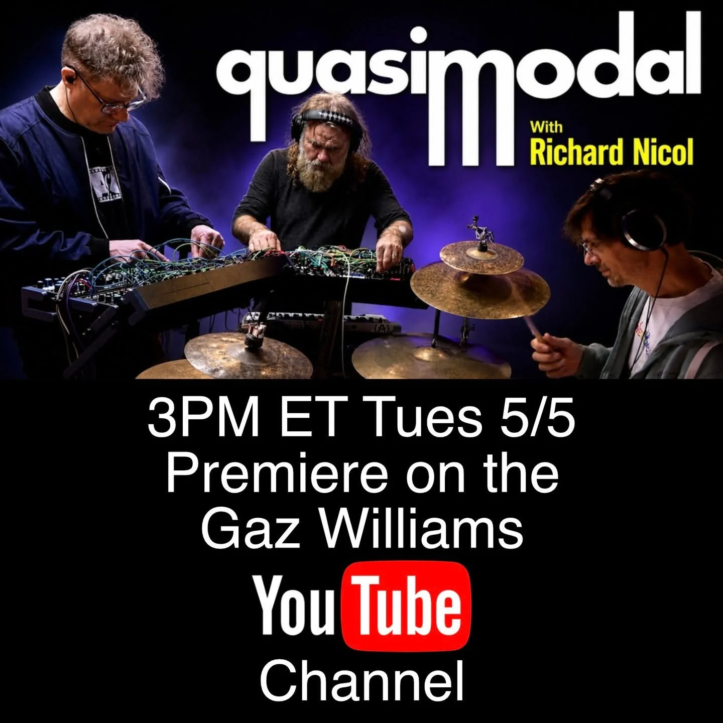Richard had the pleasure of joining @gazwilliamsbass and @gregwhitedrums for a quasimodal jam session. Join us at 3PM ET on the Gaz Williams YouTube Channel for the premiere. #analog #eurorack #modular #synth #electronicmusic #live