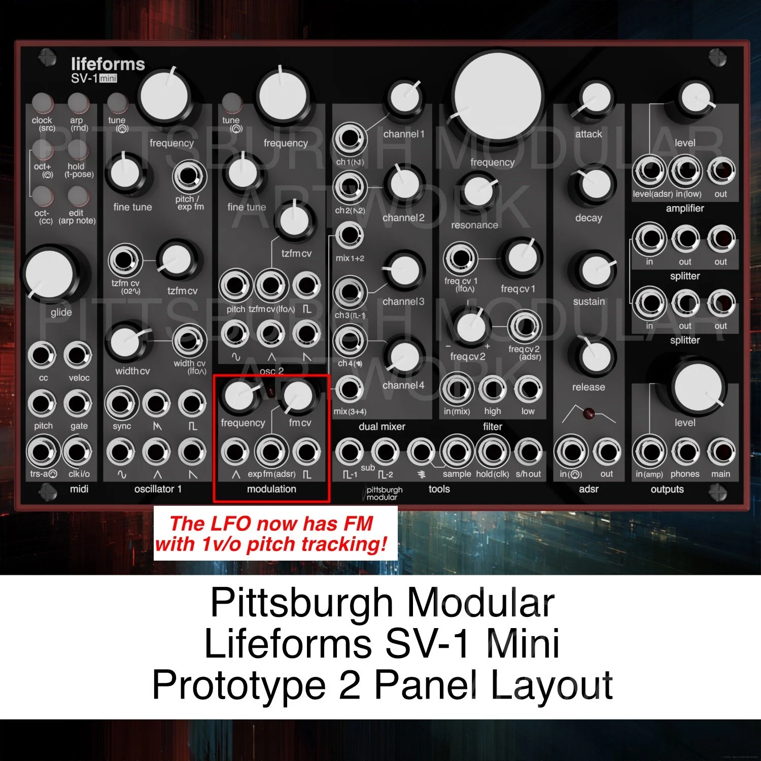 Work on the first prototype is almost finished. Perry has been going through each section of the SV-2 making sure it works as expected. The big change for the 2nd prototype is based on your feedback. We are adding CV control of the LFO. This will all