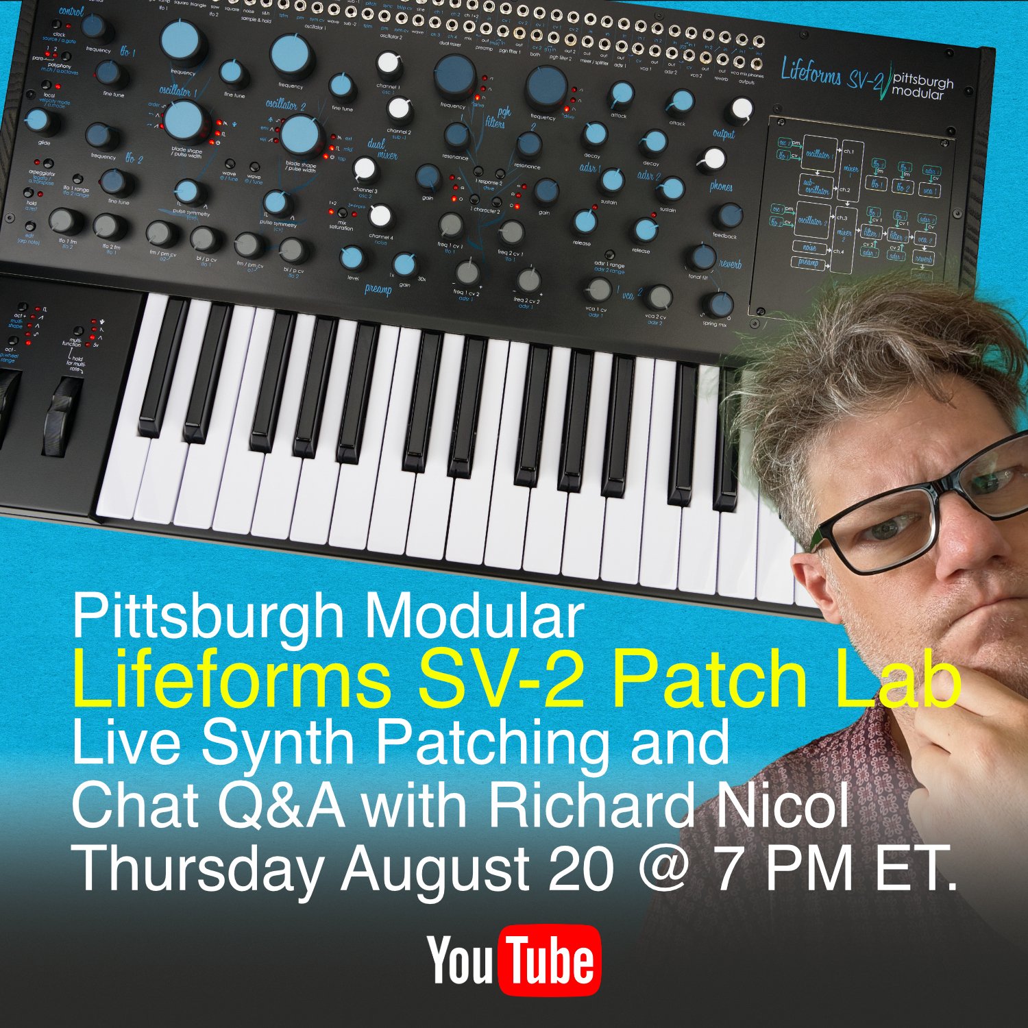 Lifeforms SV-2 Patch Lab with Richard! Ask questions! Richard answers! Patch up some great sounds! #analog #eurorack #modular #synth #demo #patching #live #youtube