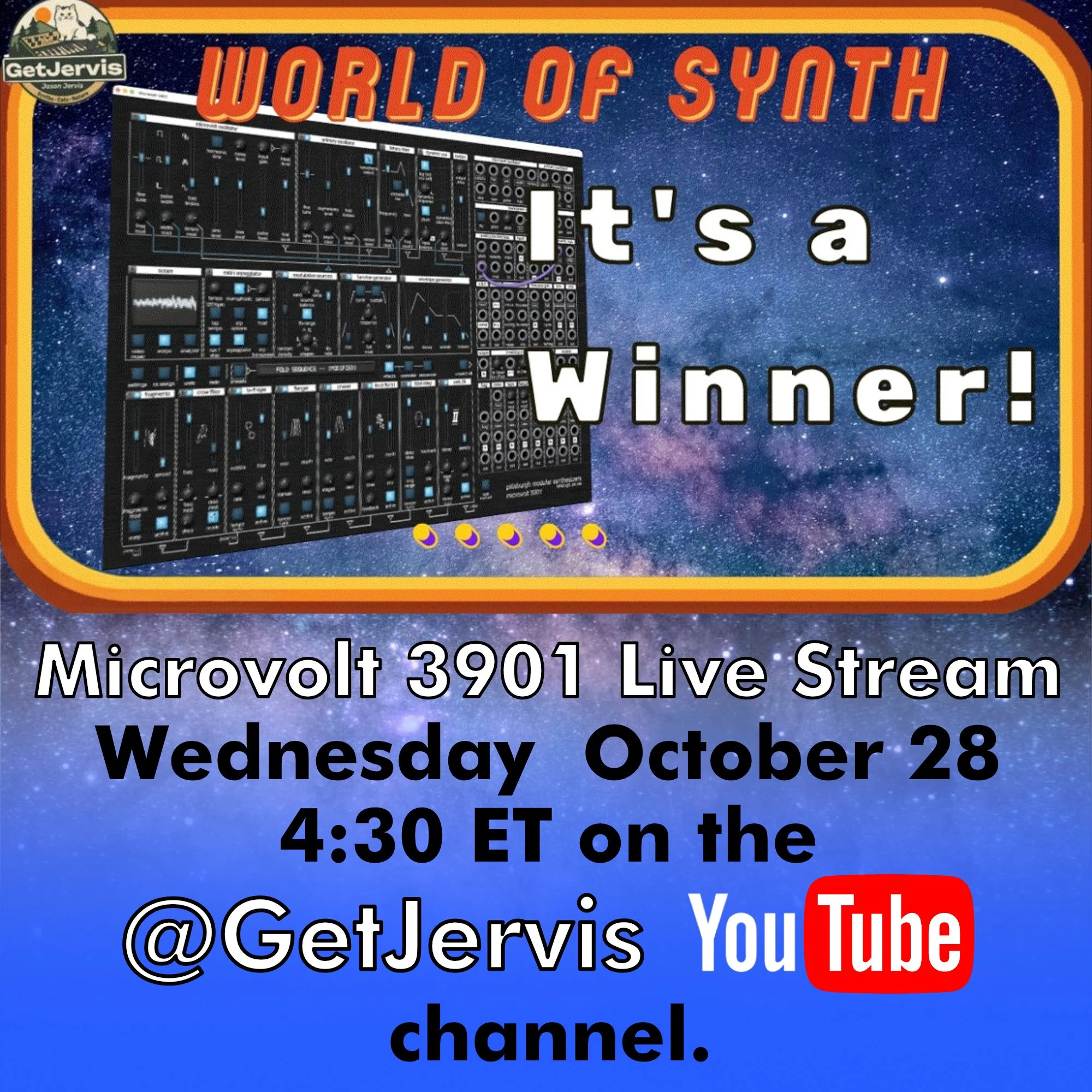 Our friend @getjervis is live streaming today (Wednesday October 28) with the Microvolt 3901. Come hang out in the chat! #youtube #livestream #vst #eurorack #modular #synth