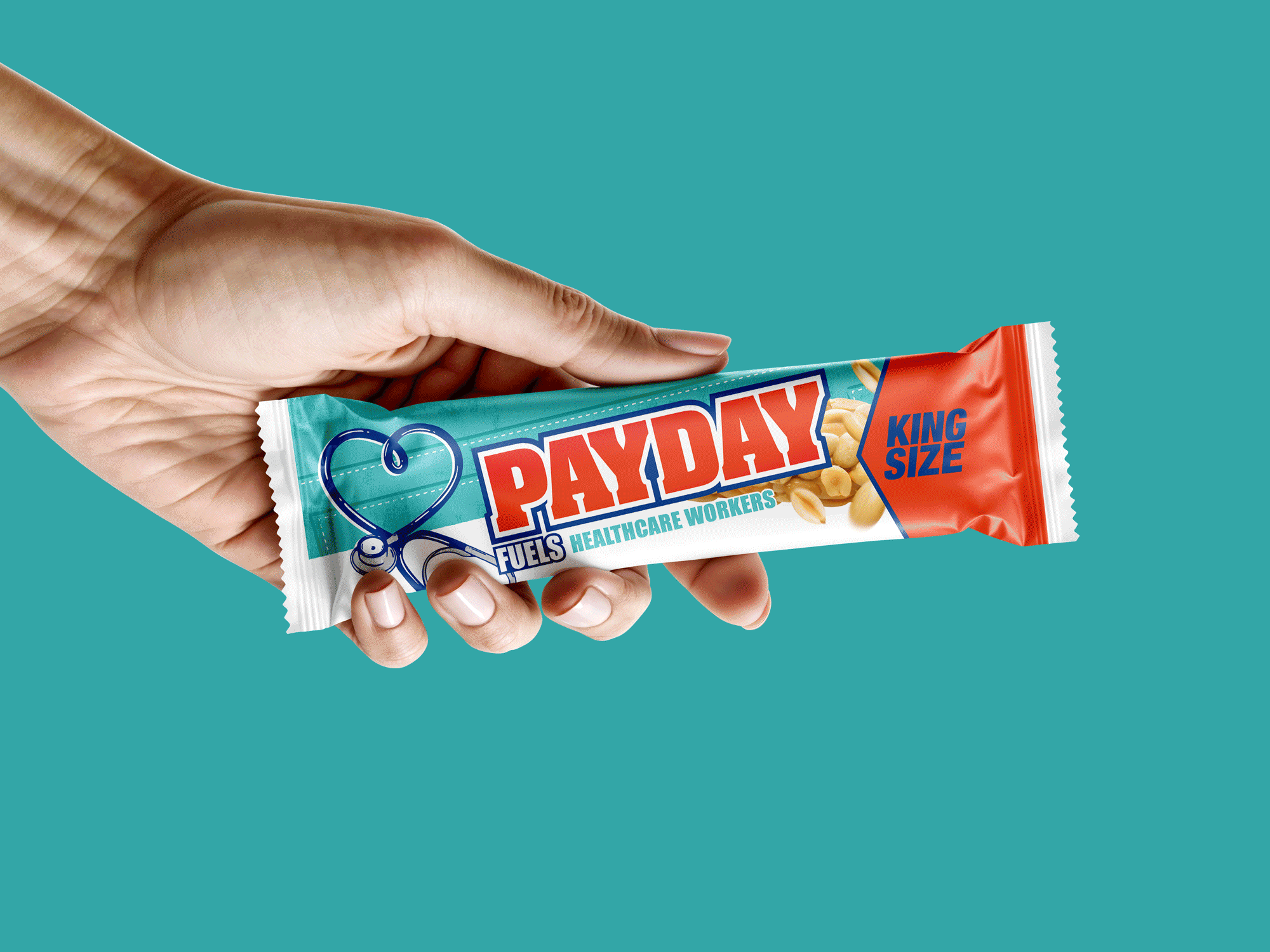  King Size was the primary bar size for this campaign. I’m just showing King Size here, but the standard size implemented the same graphics for Healthcare Workers, Retail Workers, Teachers and Service Members. 