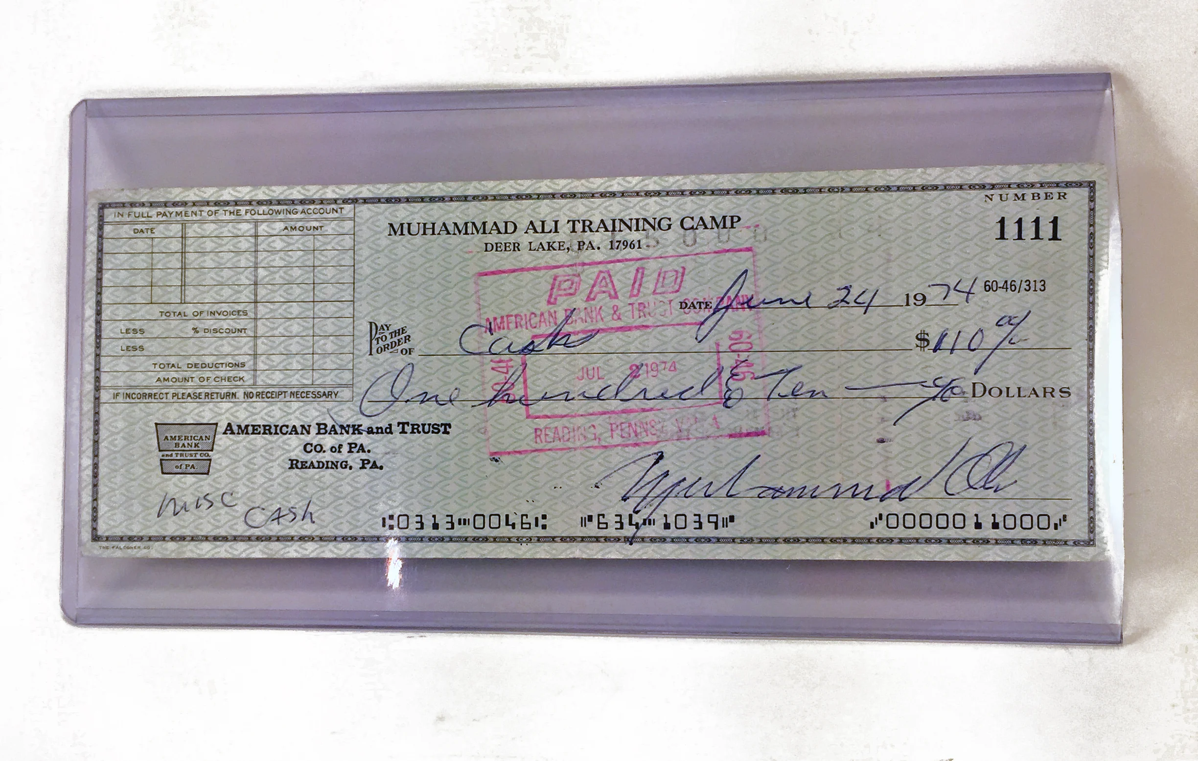 Muhammad Ali Signed Check