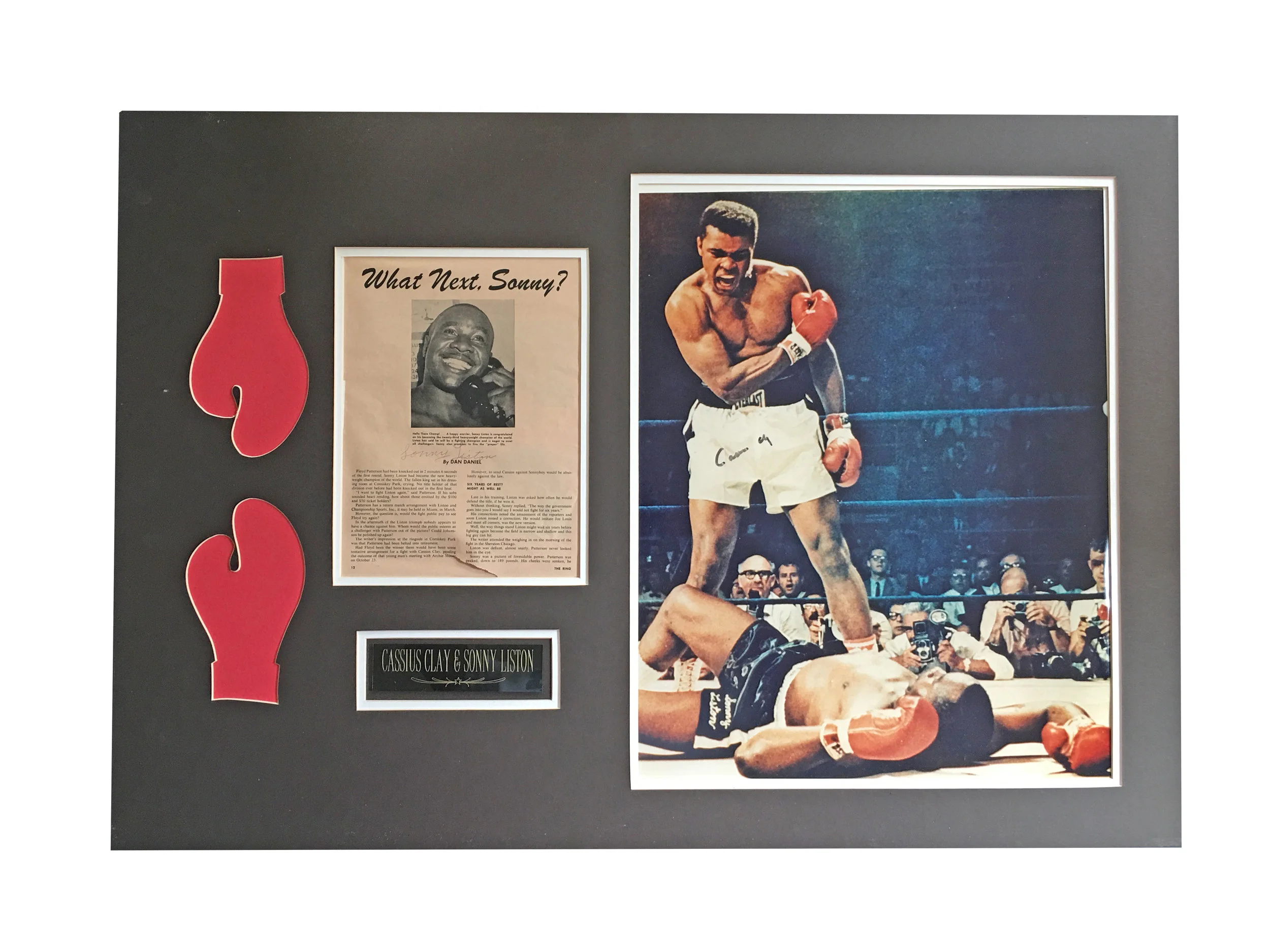 Cassius Clay & Sonny Liston Signed Photo/Newspaper