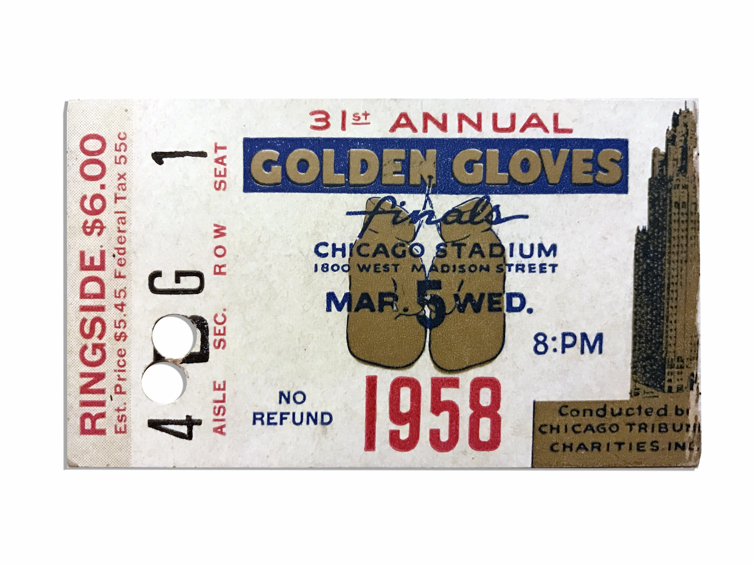 Cassius Clay Signed Ticket from 1958 Golden Gloves