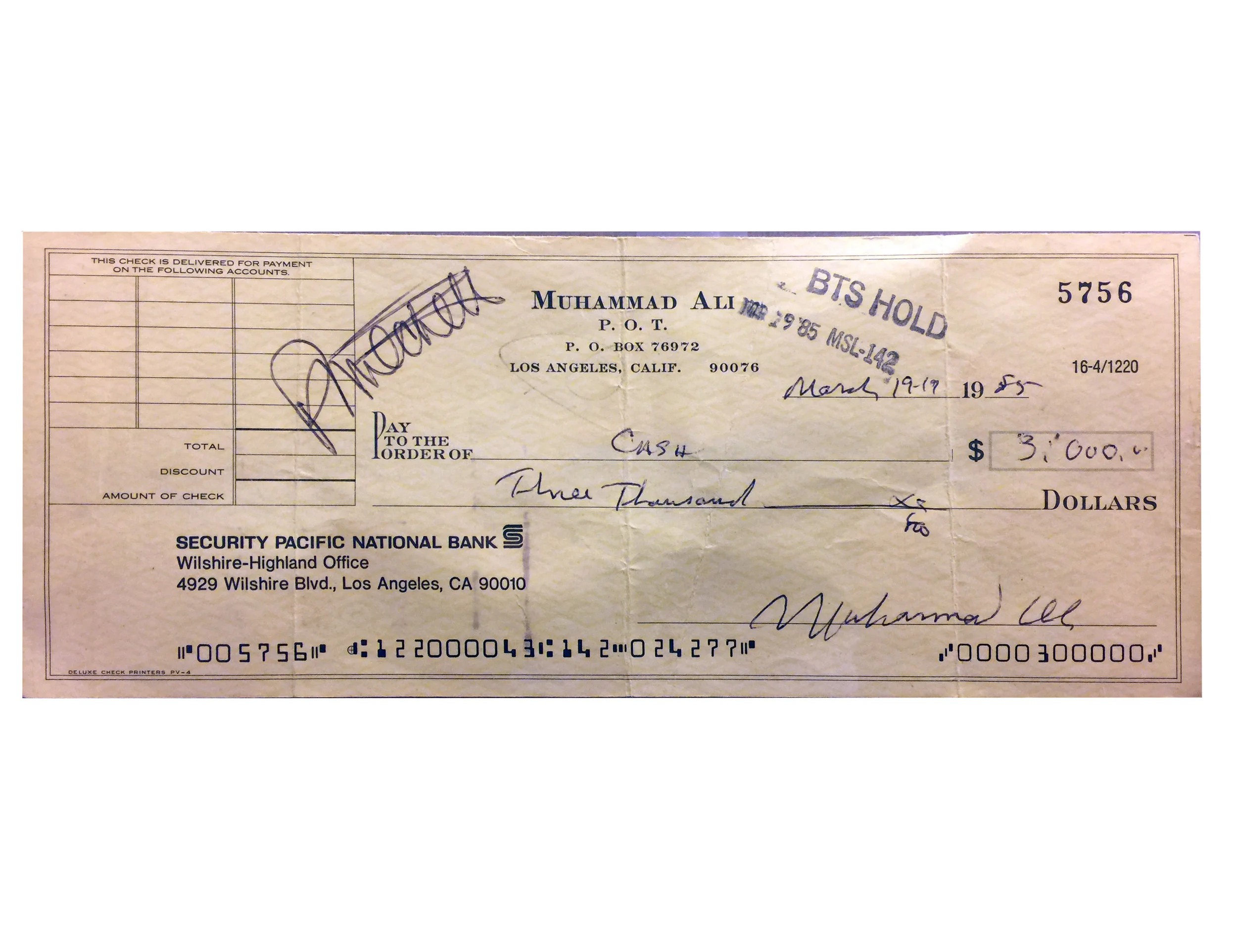 Muhammad Ali Signed Check