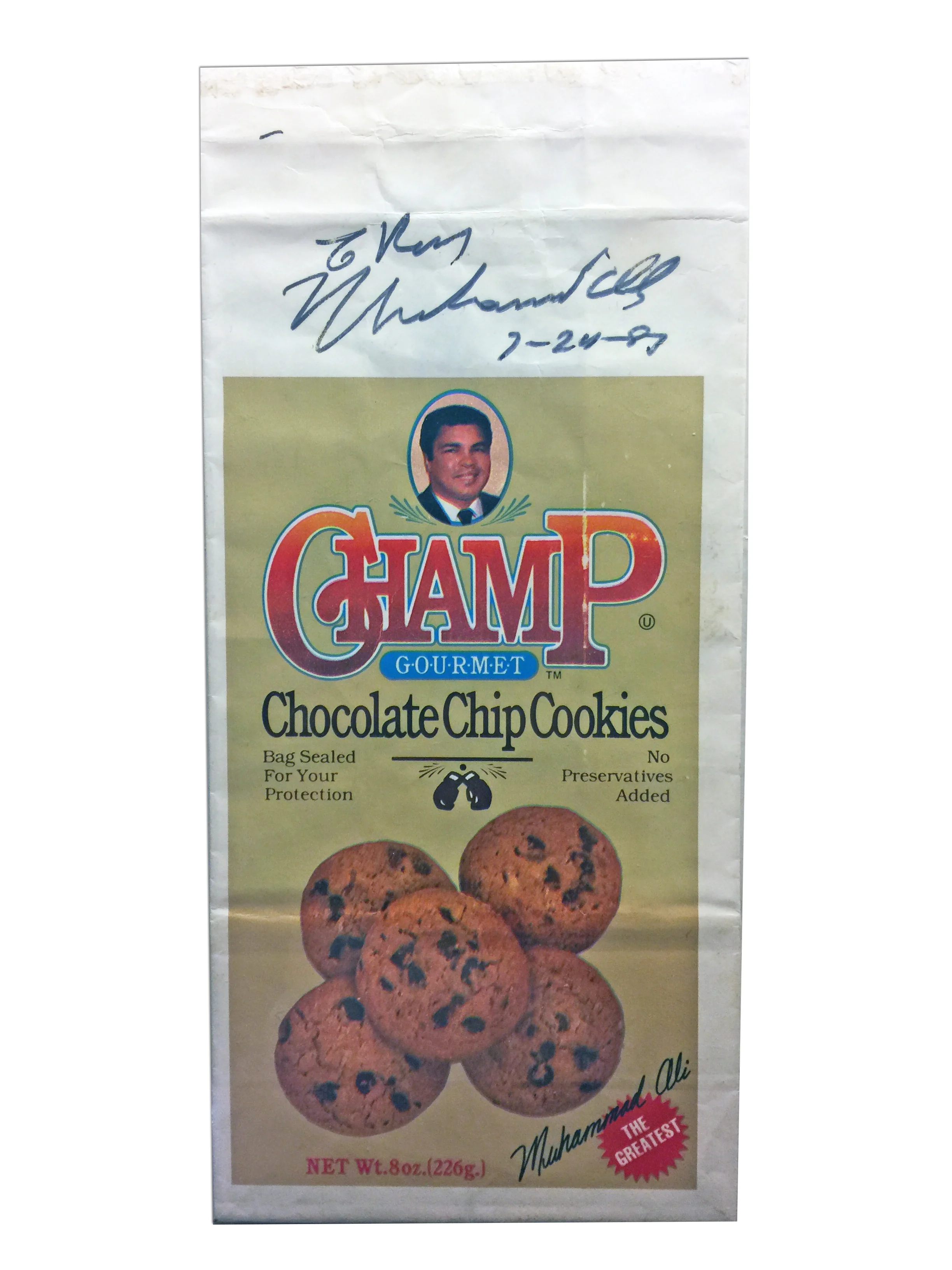 Muhammad Ali Signed Champ Gourmet Cookie Bag 1987