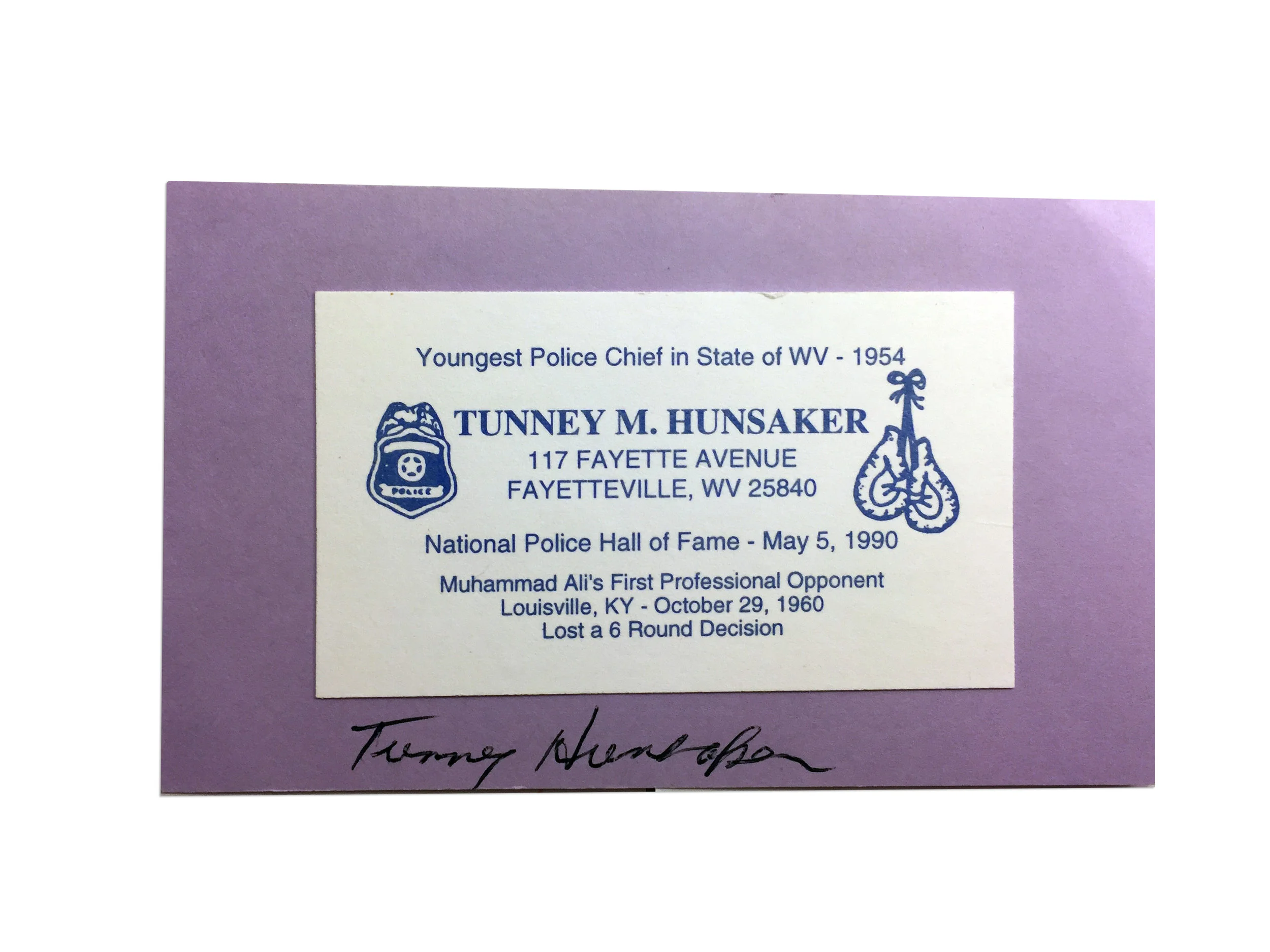 Tunney Hunsaker Signed Business Card