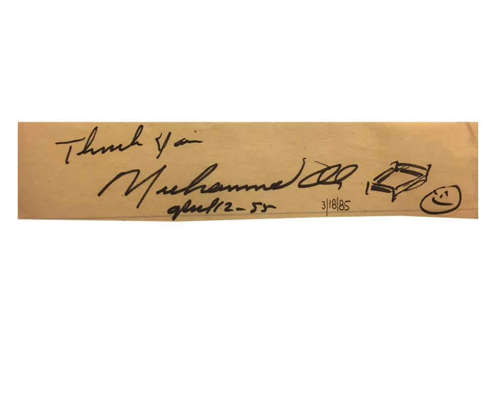 Muhammad Ali Signed Thank You with Ring / Smiley Face Drawing