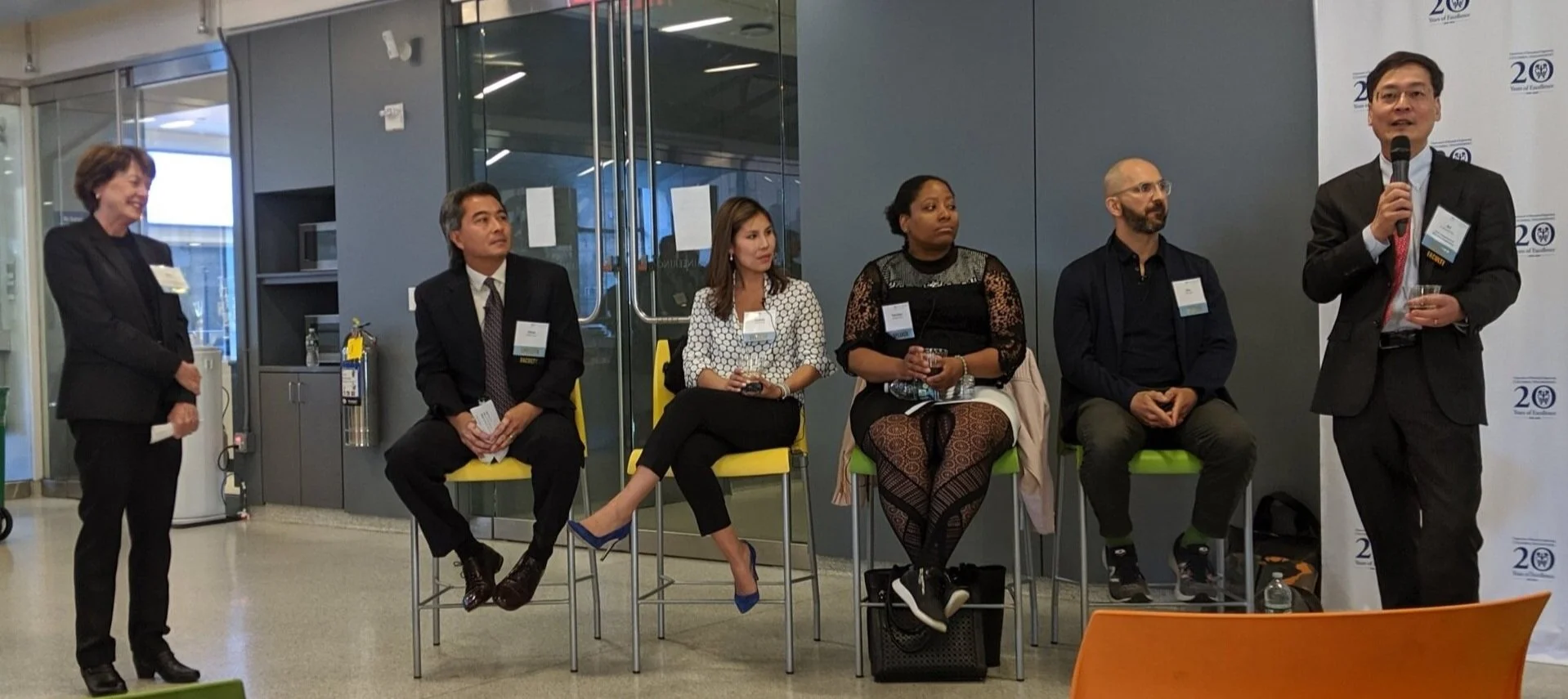 (L to R) Dean Mary C. Boyce, Professor Clark T. Hung, Dr. Andrea Tan, Dr. Terri-Ann Kelly, Dr. Eric Lima, and Professor X. Edward Guo
