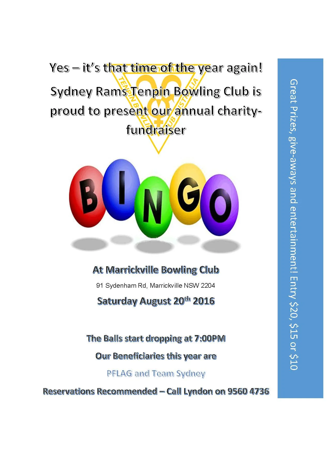 Please come along and support this great fundraiser! PFLAG NSW thanks Sydney RAMS for their ongoing support and including us as a beneficiary in this year's fundraiser. 