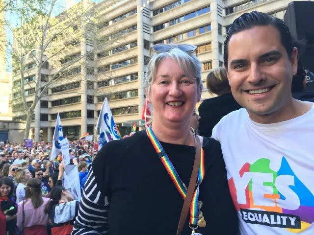 Michelle Lancey (PFLAG Hunter) with Alex Greemwich MP, Independent Member for Sydney