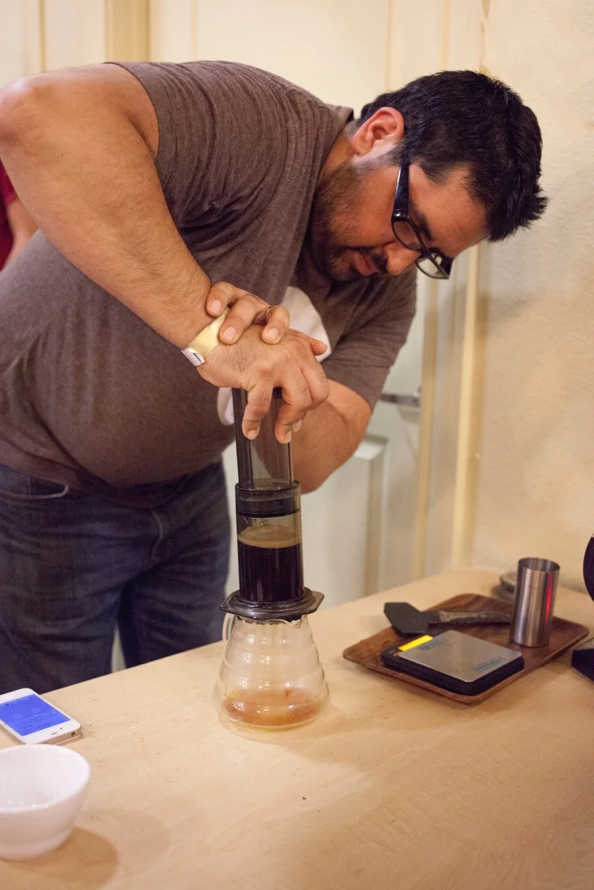 Carlos Palacios with Trio Craft Coffee. Photo by Reed Keeney.