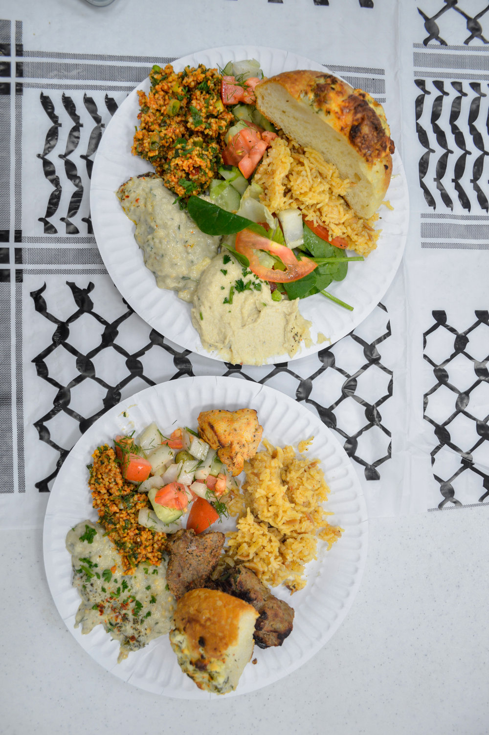  Some of the many offerings of Israeli/Palestinian food found at the Broken Lens film festival. Mediterranean food was offered as a buffet, ending the film festival with some traditional food 