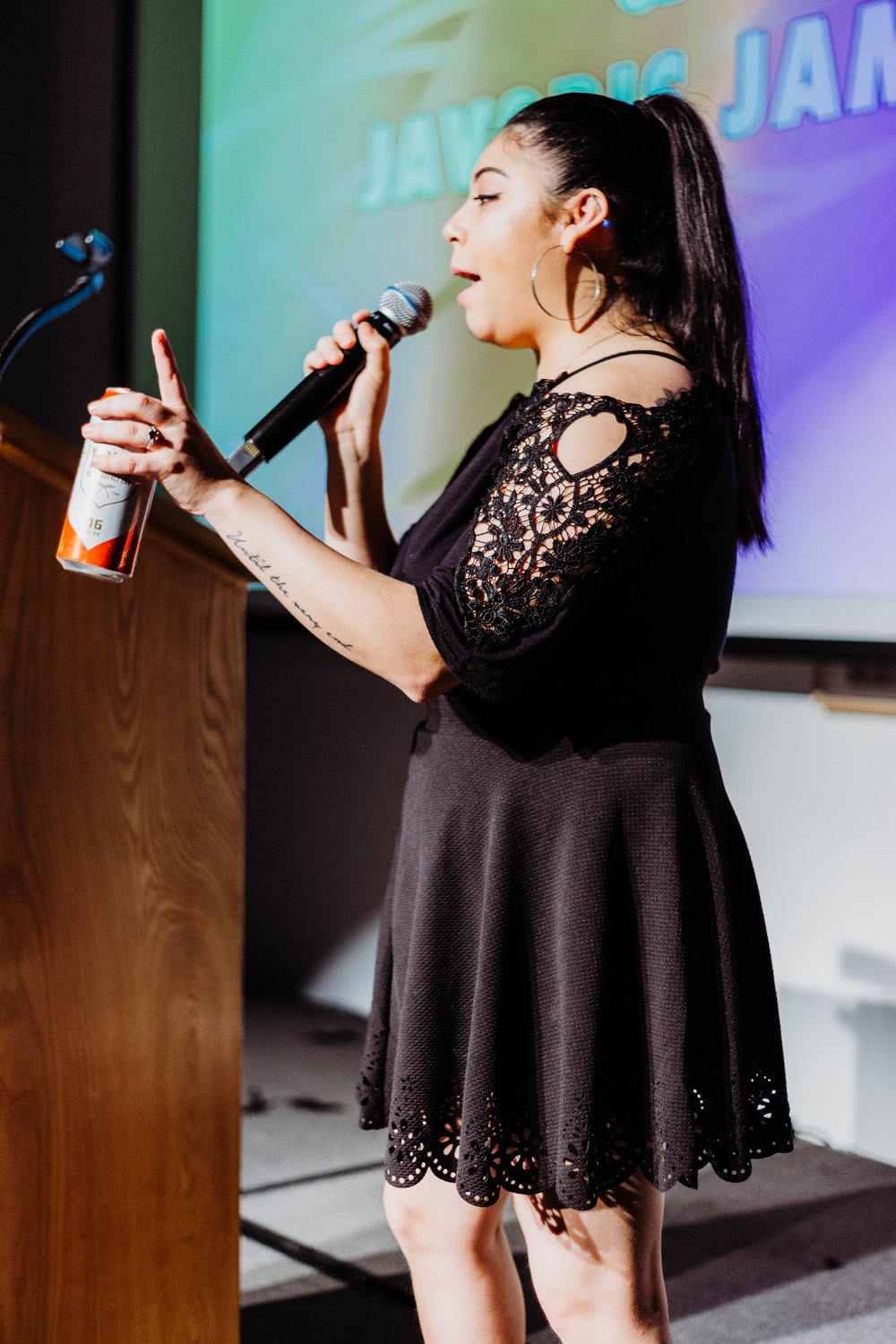  Anjelica Fraga speaks during the DAM Awards. 