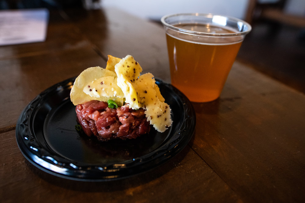  The first course - Beef Tartar with Herbs and Boiled Egg paired with Red Dragon Cheese. Photo by Garrett Smith. 