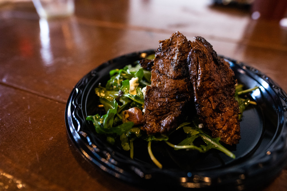  The second course: Steak Salad with Walnuts, Citrus Dressing, and Foir D’Avancio Cheese. Photo by Garrett Smith. 