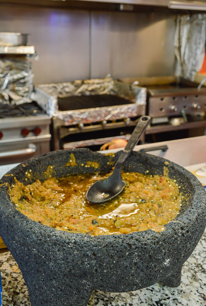  A molcajete for self-serve salsa when you order your tortas, tacos, etc. at Estrella. 