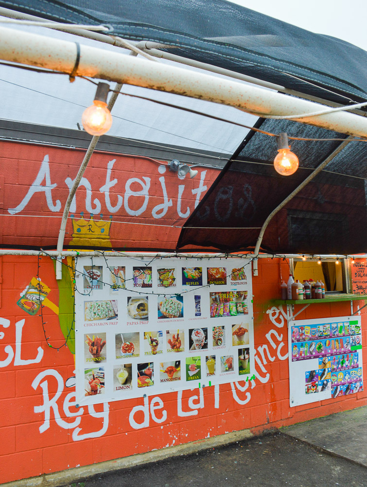  Outside of the business: a &nbsp;menu of traditional mexican snacks are served and you can sit yourself at one of the picnic benches outside. 