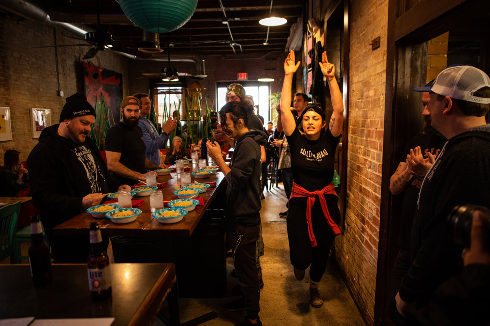  Barley &amp; Board’s Shelby Hardy, walking up to claim her spot at the table. 