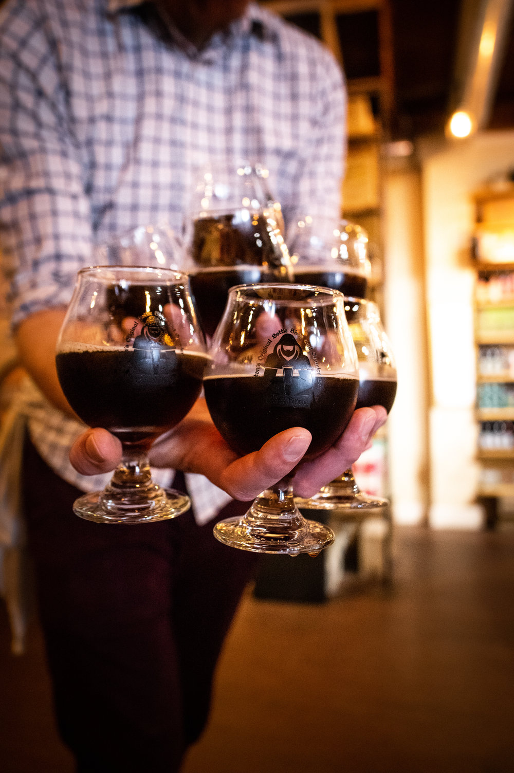  The Bockslider from Martin House, as the bartender carries them to awaiting patrons. 