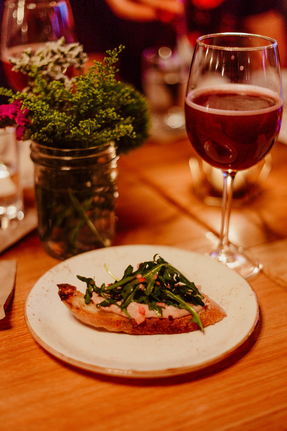  The third course - Chicken Liver Mousse on Grilled Sourdough. Paired with Denton County Brewing Co.’s Blueberry Fortune IPA. 