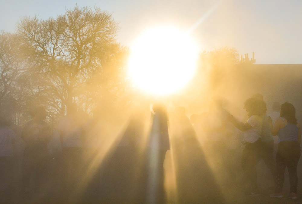  The sun shines beautifully through the haze of the powders. 