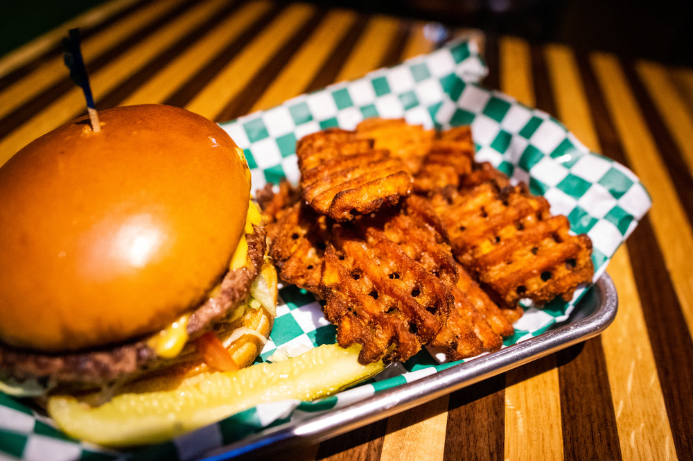  Close-up of the accompanying sweet-potato waffle fries that come with the Rip’s Burger. 