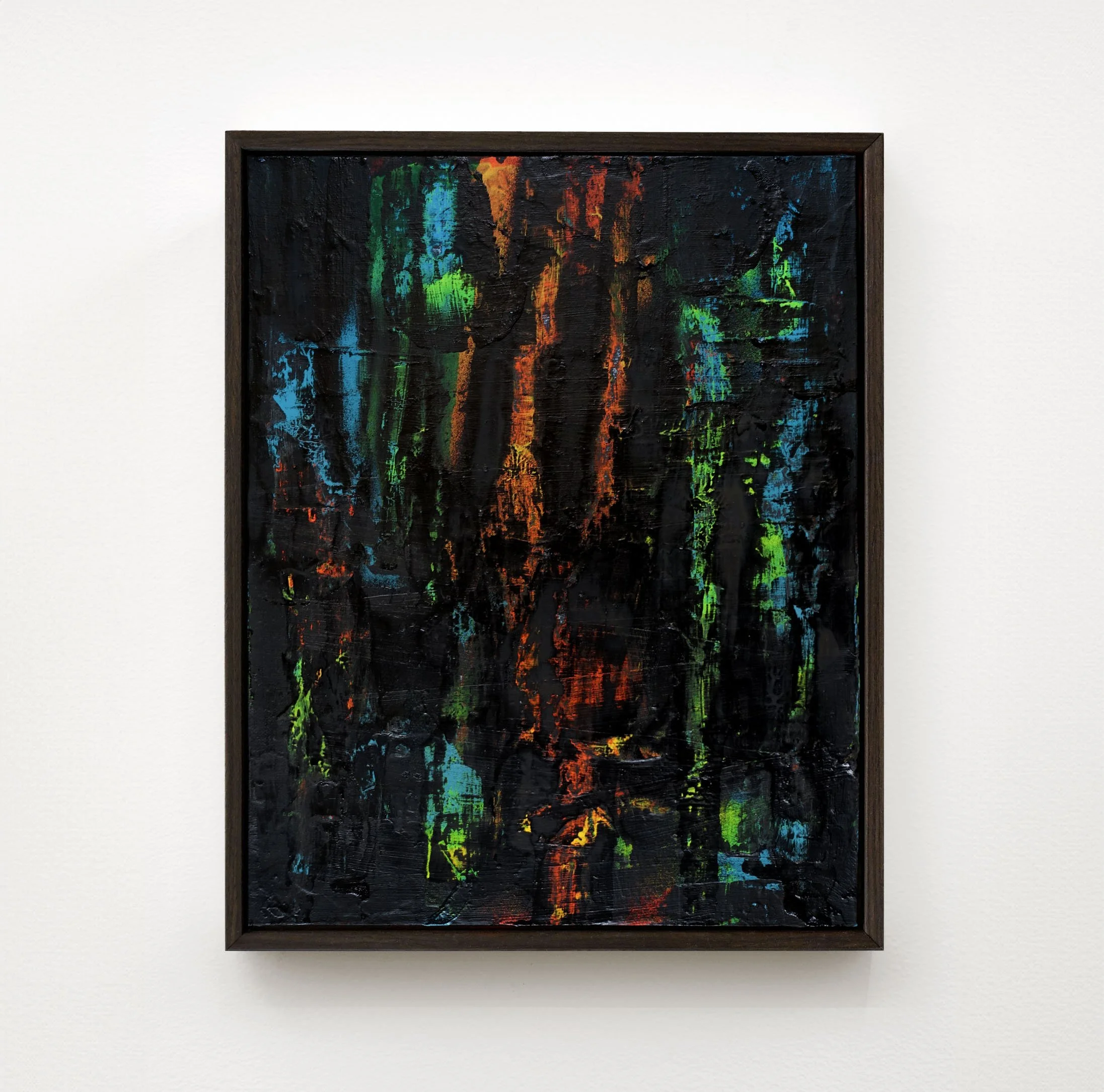  A Forest Mighty Black, No 4, 2026  Acrylic and spray paint on canvas  14 x 11 inches / 35.6 x 28 cm  $900 