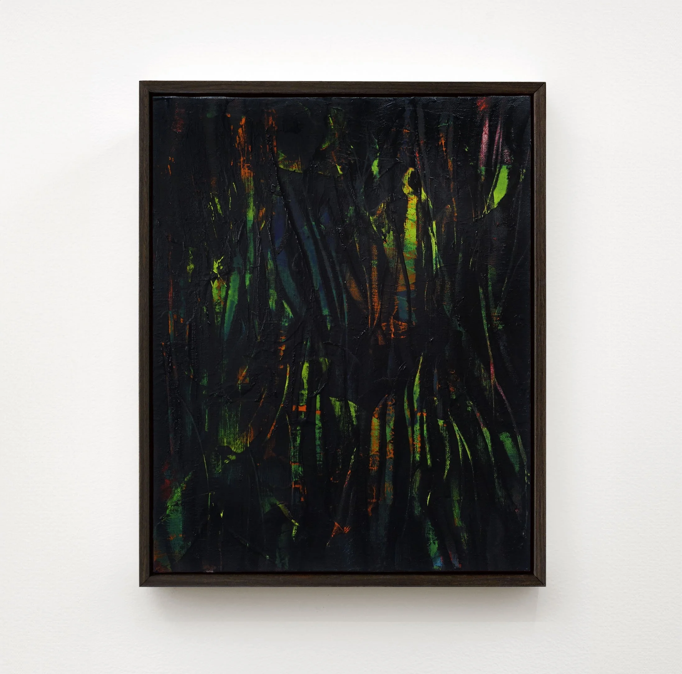  A Forest Mighty Black, No 8, 2026  Acrylic and spray paint on canvas  14 x 11 inches / 35.6 x 28 cm  $900 