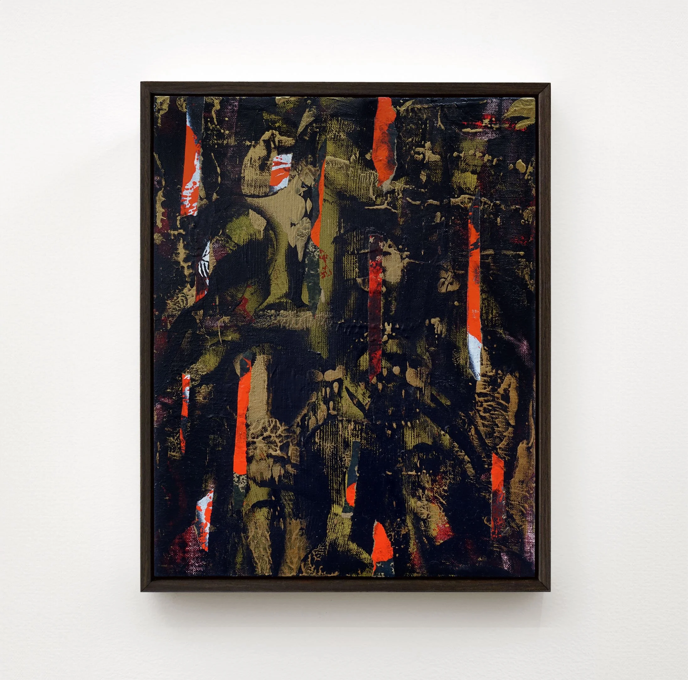  A Forest Mighty Black, No 9, 2026  Acrylic, collage and spray paint on canvas  14 x 11 inches / 35.6 x 28 cm  $900 