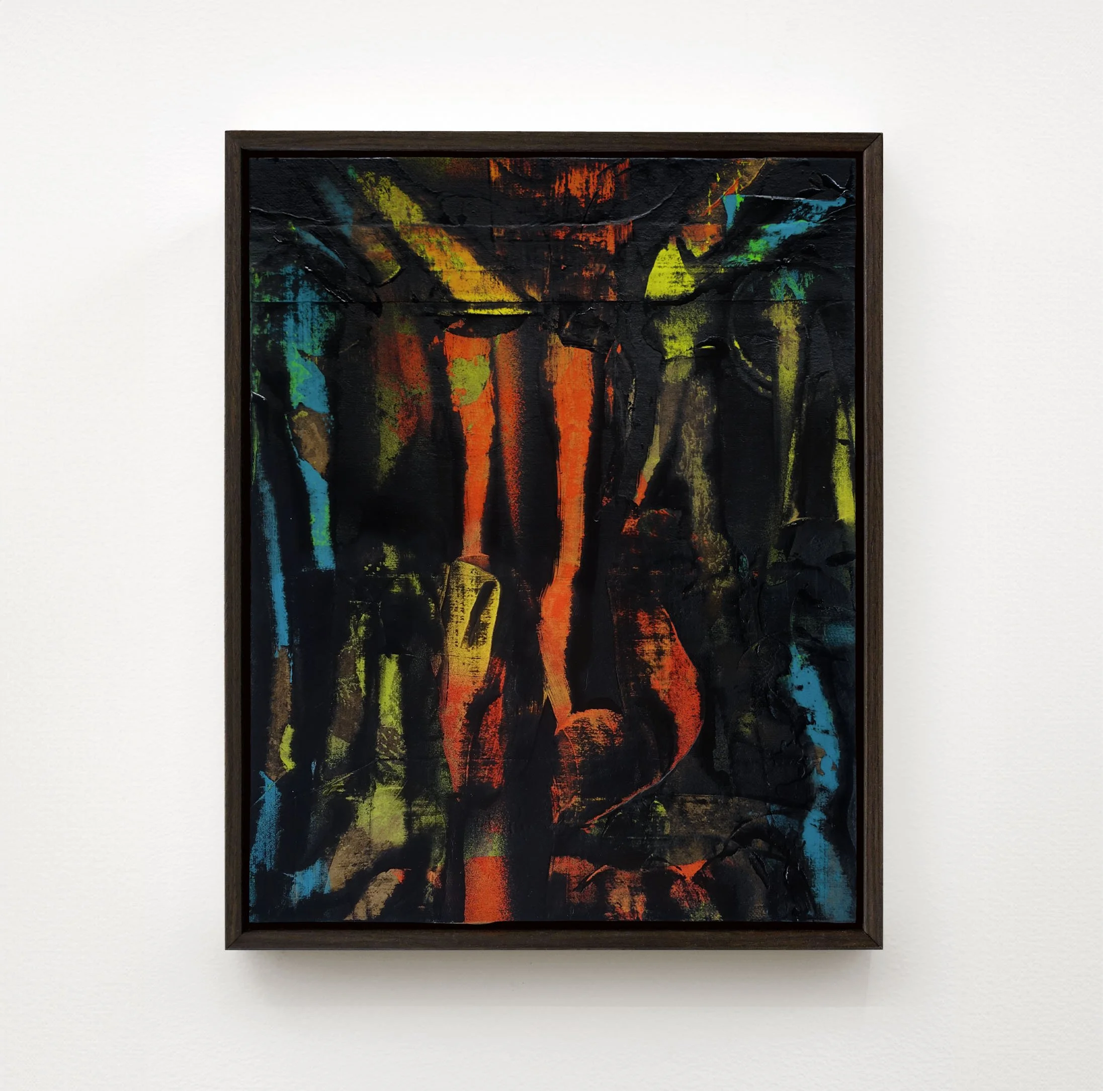  A Forest Mighty Black, No 10, 2026  Acrylic, collage and spray paint on canvas  14 x 11 inches / 35.6 x 28 cm  $900 