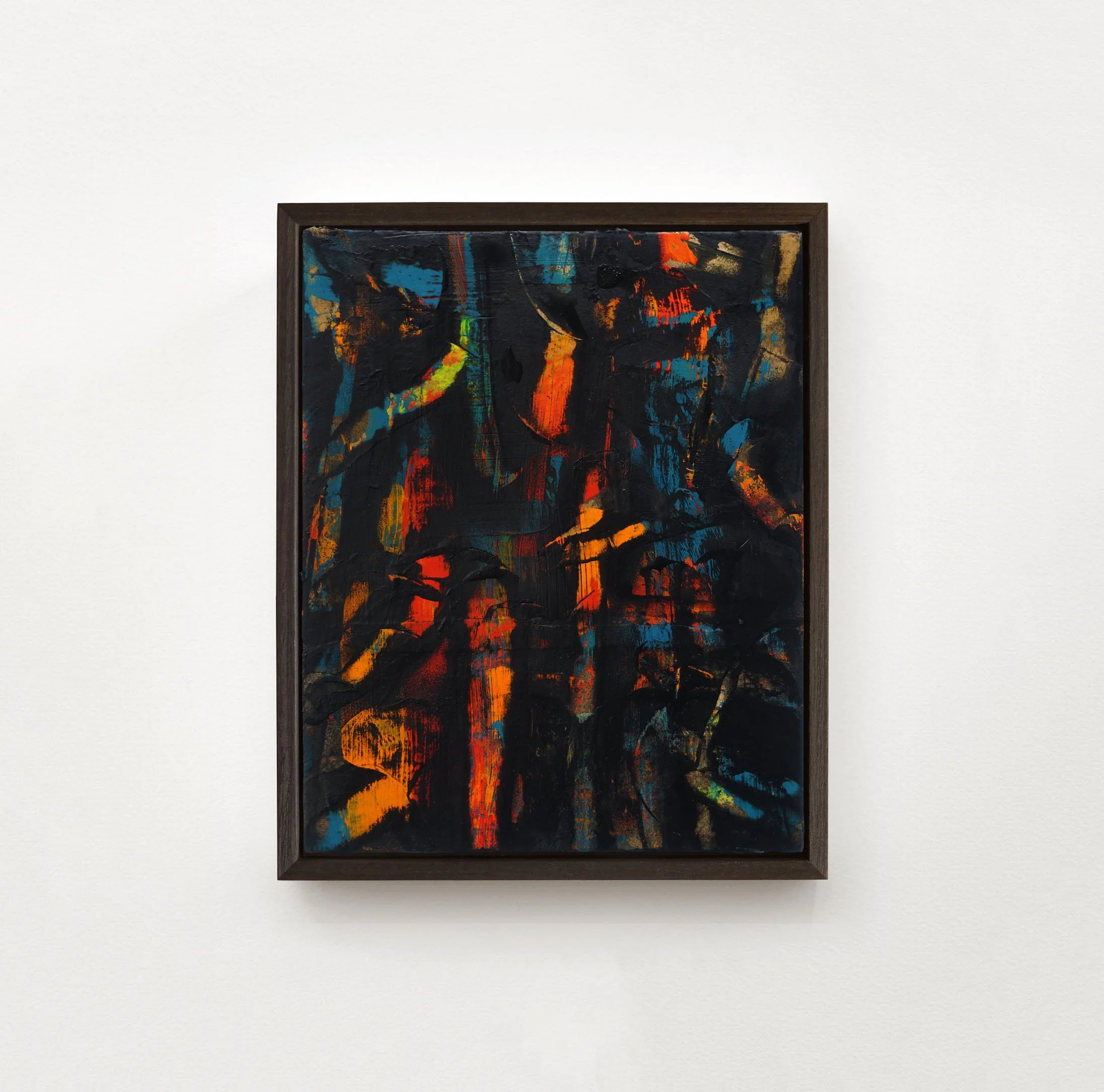  A Forest Mighty Black No 12, 2026  Acrylic, collage, and spray paint on canvas  10 x 8 inches / 25.4 x 20.3 cm  $500 