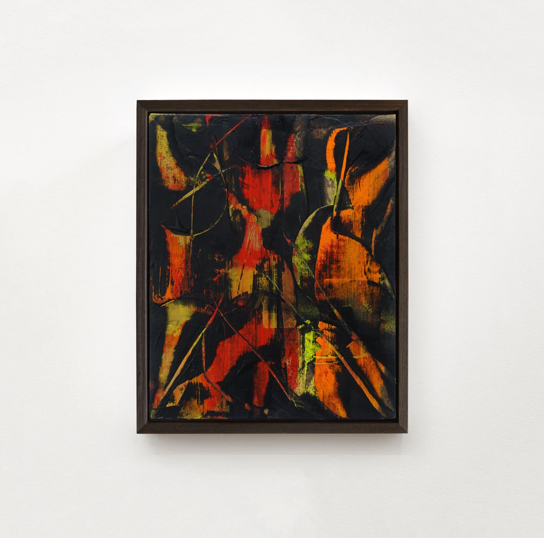  A Forest Mighty Black No 11, 2026  Acrylic, collage, and spray paint on canvas  10 x 8 inches / 25.4 x 20.3 cm  $500 