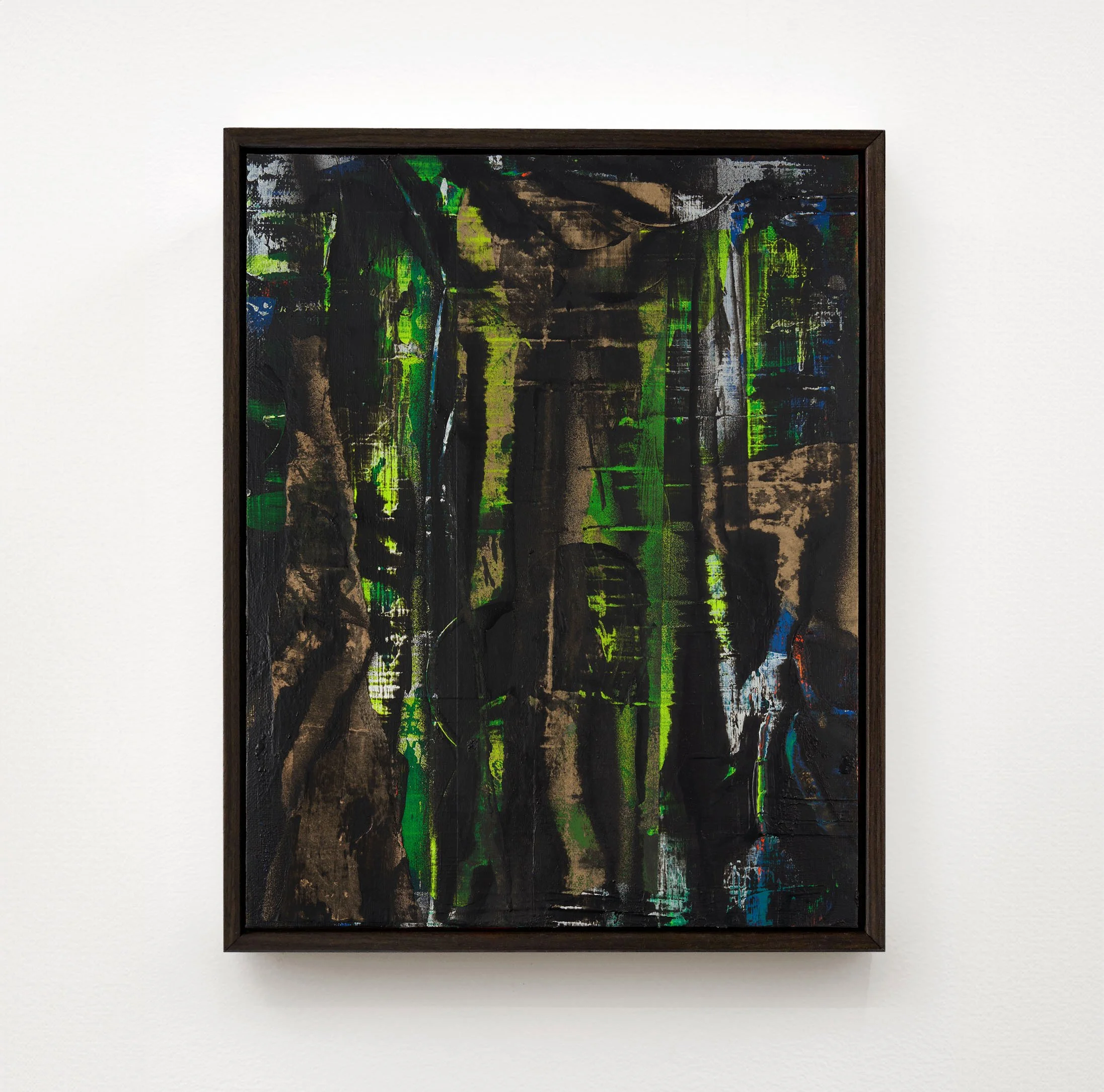  A Forest Mighty Black No 10 2026  Acrylic, collage, and spray paint on canvas  14 x 11 inches / 35.6 x 28 cm  $900 