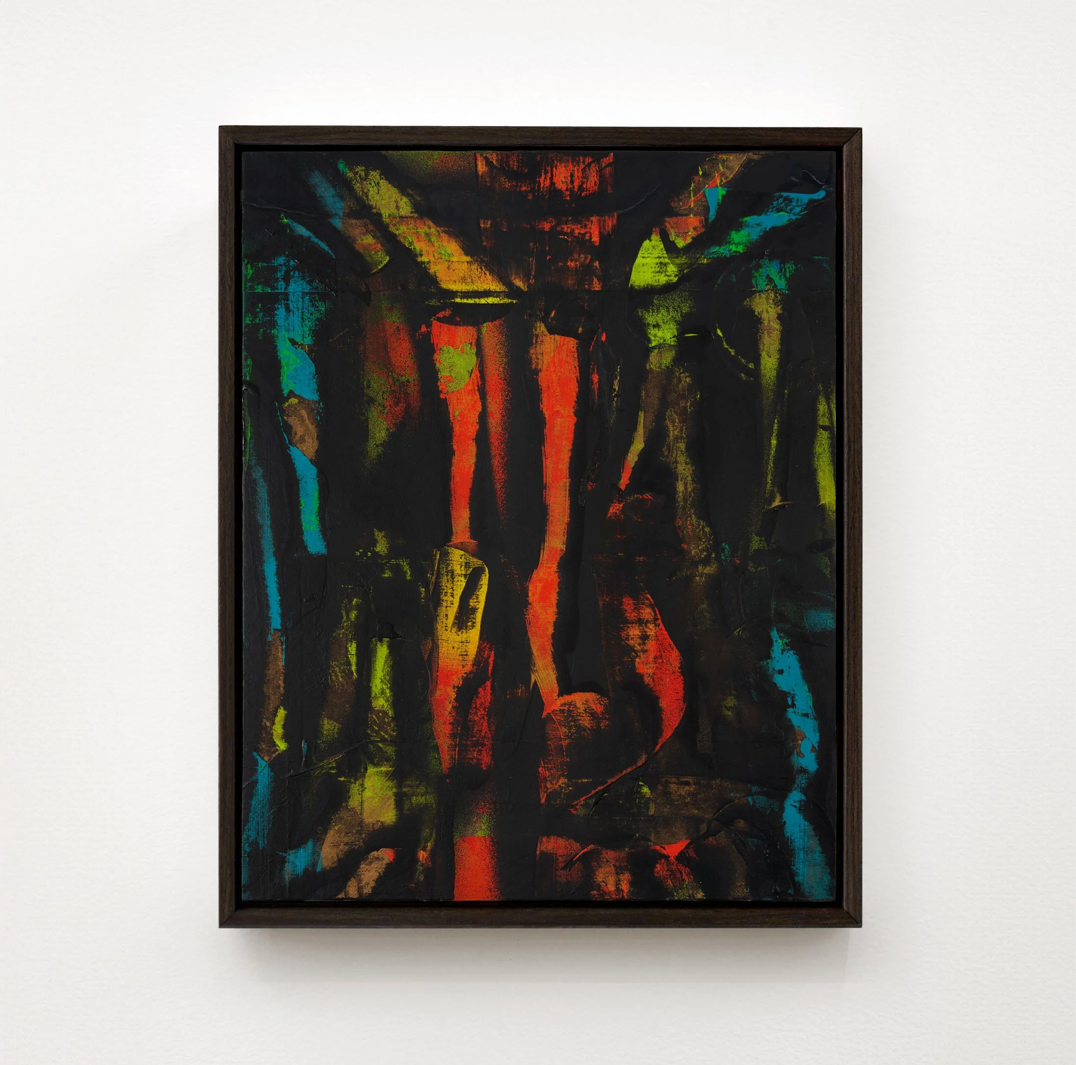  A Forest Mighty Black No 7, 2026  Acrylic, collage, and spray paint on canvas  14 x 11 inches / 35.6 x 28 cm  $900 