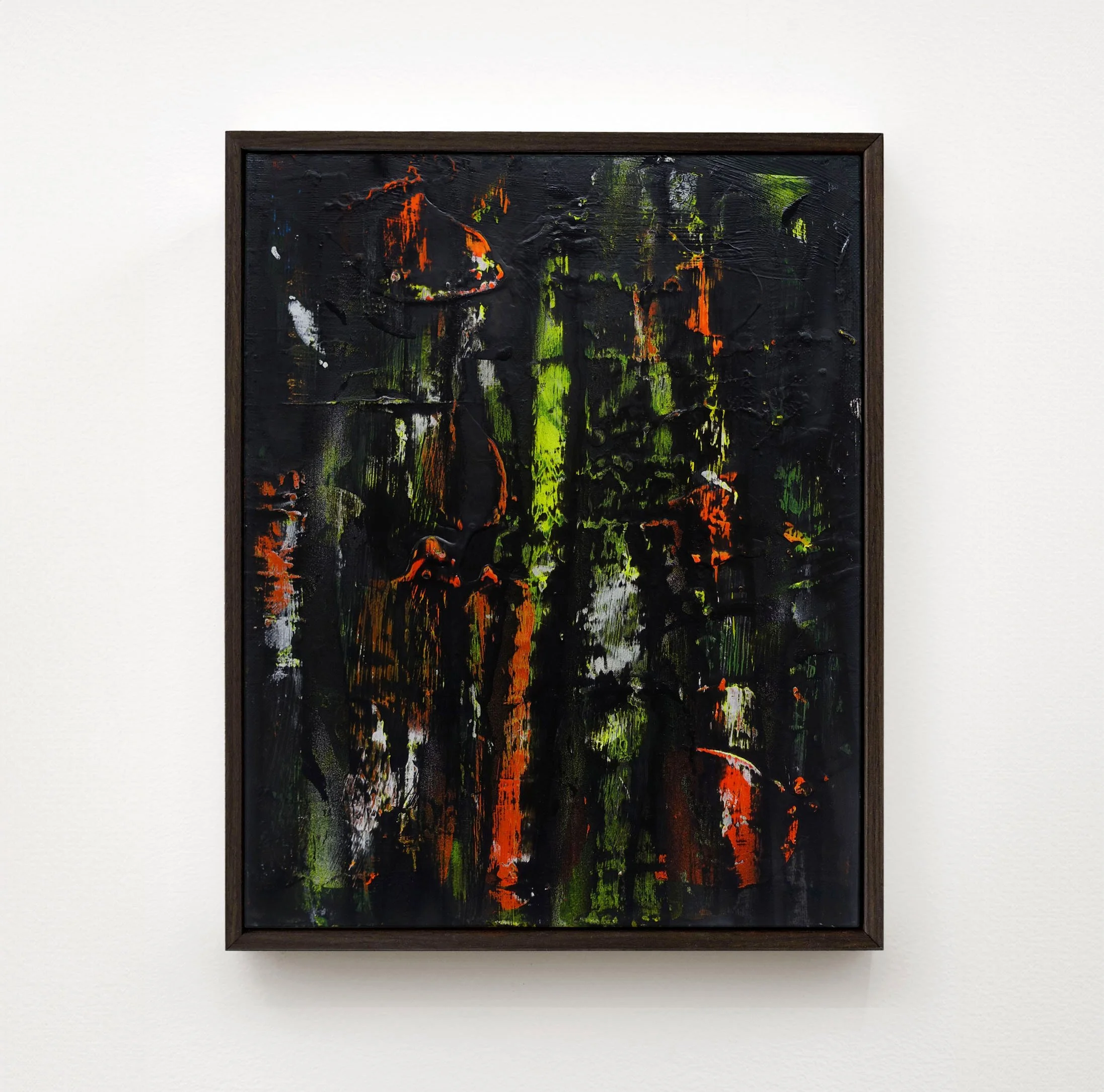  A Forest Mighty Black No 1, 2026  Acrylic and spray paint on canvas  14 x 11 inches / 35.6 x 28 cm  $900 
