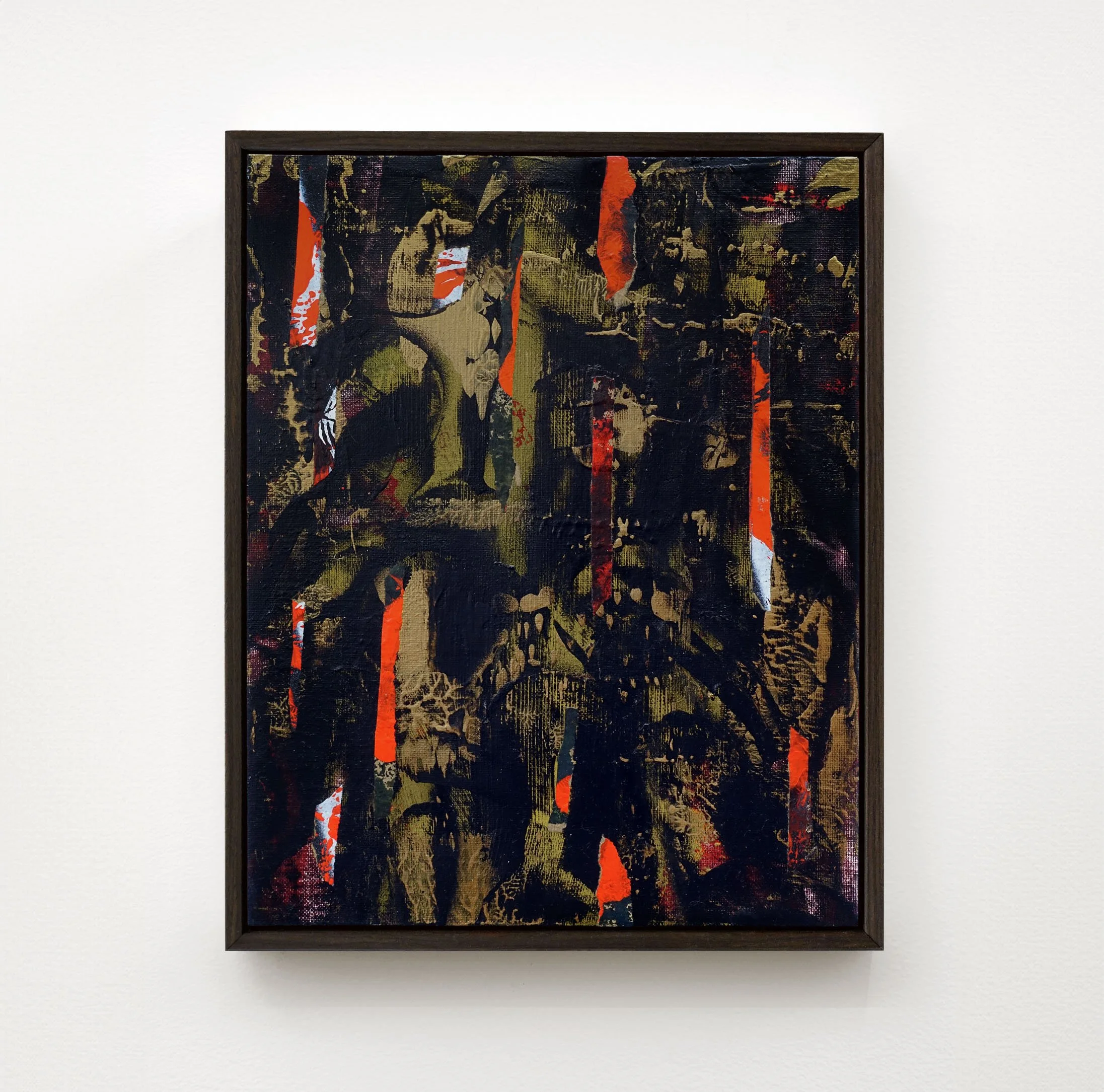  A Forest Mighty Black No 14, 2026  Acrylic, collage, and spray paint on canvas  14 x 11 inches / 35.6 x 28 cm  $900 