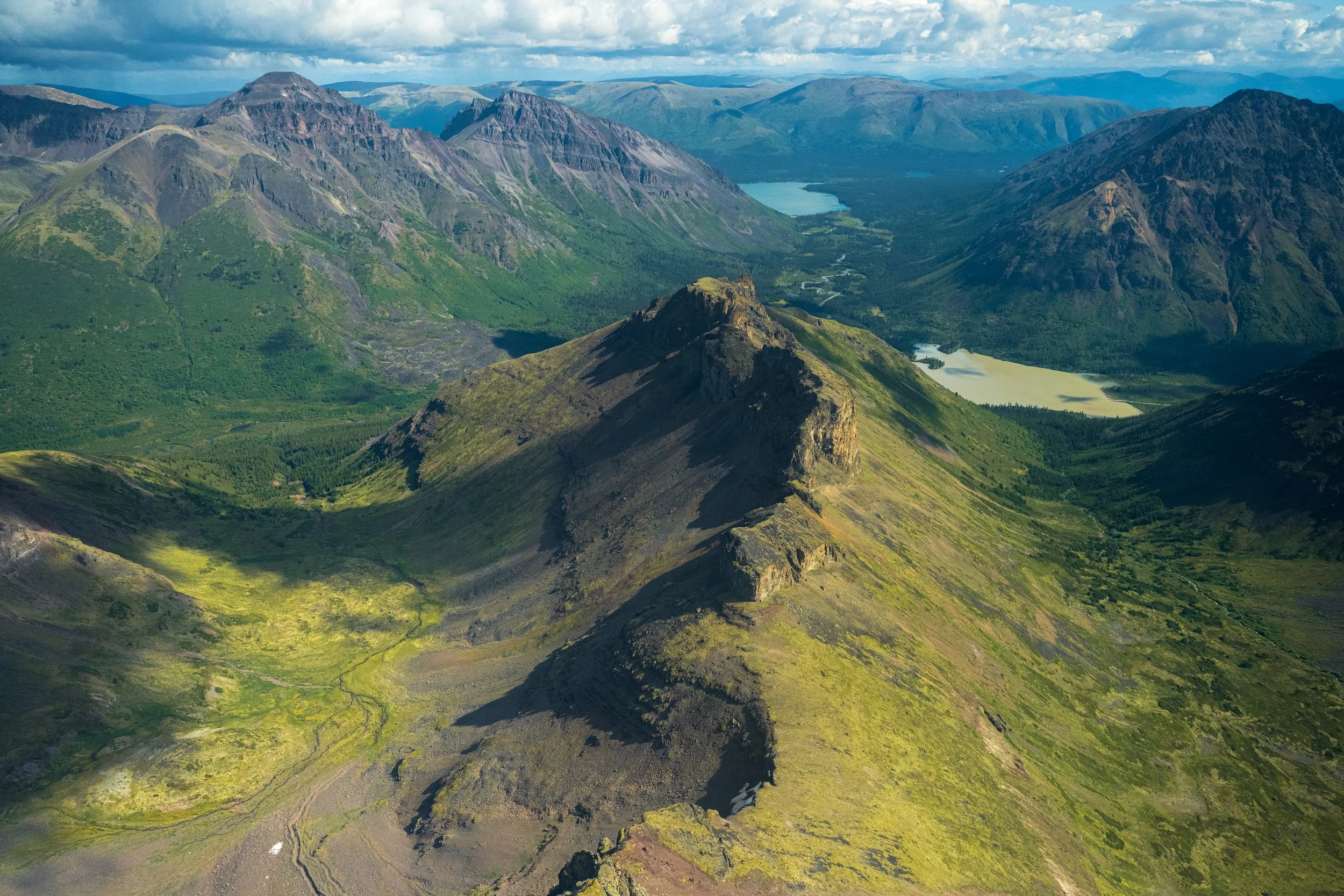 An aerial perspective of Gladys Lake Ecological Reserve within Spatsizi Plateau Wilderness Provincial Park, a protected area for Stones Sheep in Northwest BC