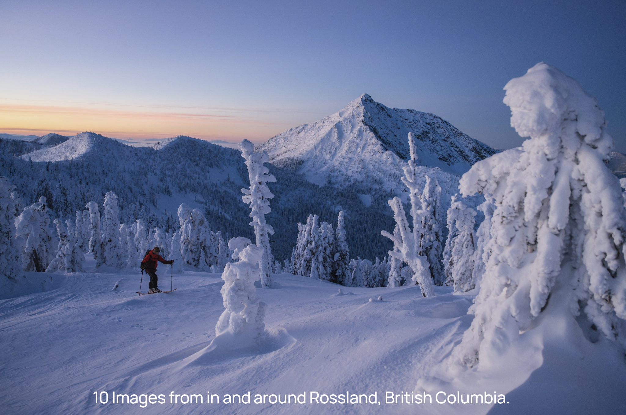 A skier backcountry touring near Rossland, British Columbia.