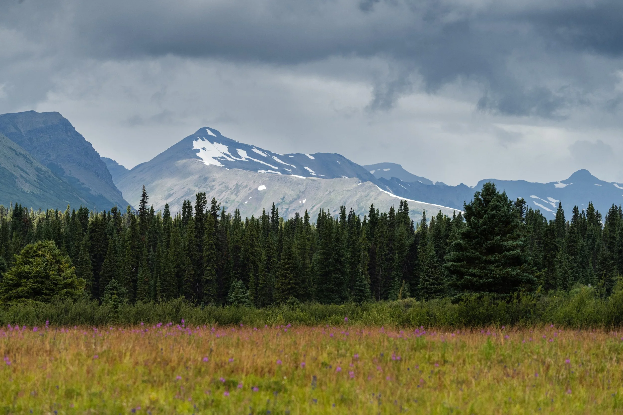 Storm Clouds over the mountain peaks of Tatlatui Provincial Park in Northern BC