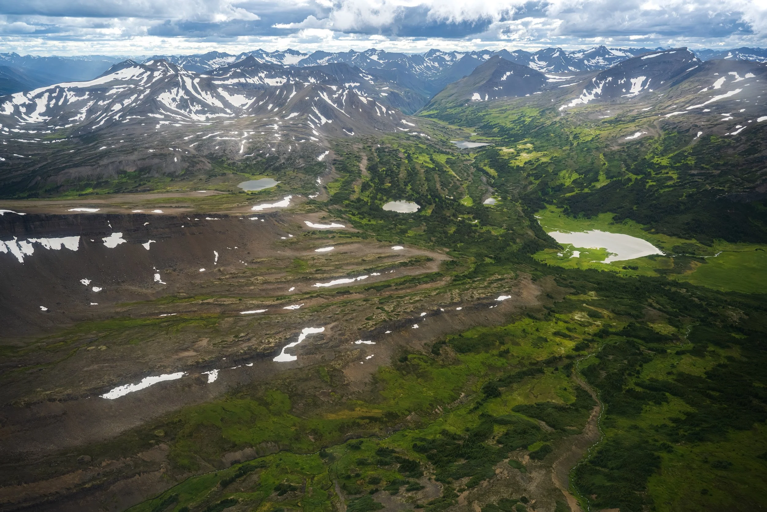 Small lakes and greenery near Chapea Peak, in Spatsizi Plateau Wilderness Provincial Park, in the northwest of BC