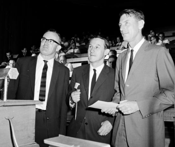 The first ASA Meeting, from left to right: Ben Gascoigne, Harley Wood, and Paul Wild. Courtesy CSIRO Radio Astronomy Image Archive.