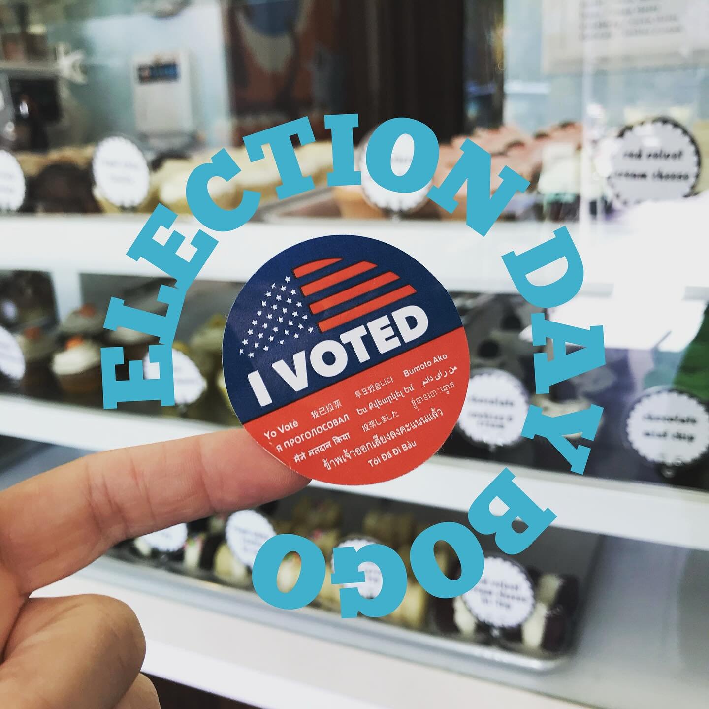 Election Day BOGO!! Come in Tuesday, 11/5, on Election Day and show us your &ldquo;I Voted&rdquo; sticker and get a FREE regular size cupcake when you buy 1 or more regular size cupcakes. Limit 1 free cupcake per customer, while supplies last. Make s