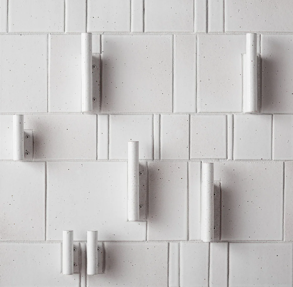 Wall Hook in Speckled White Glaze with custom tile surround