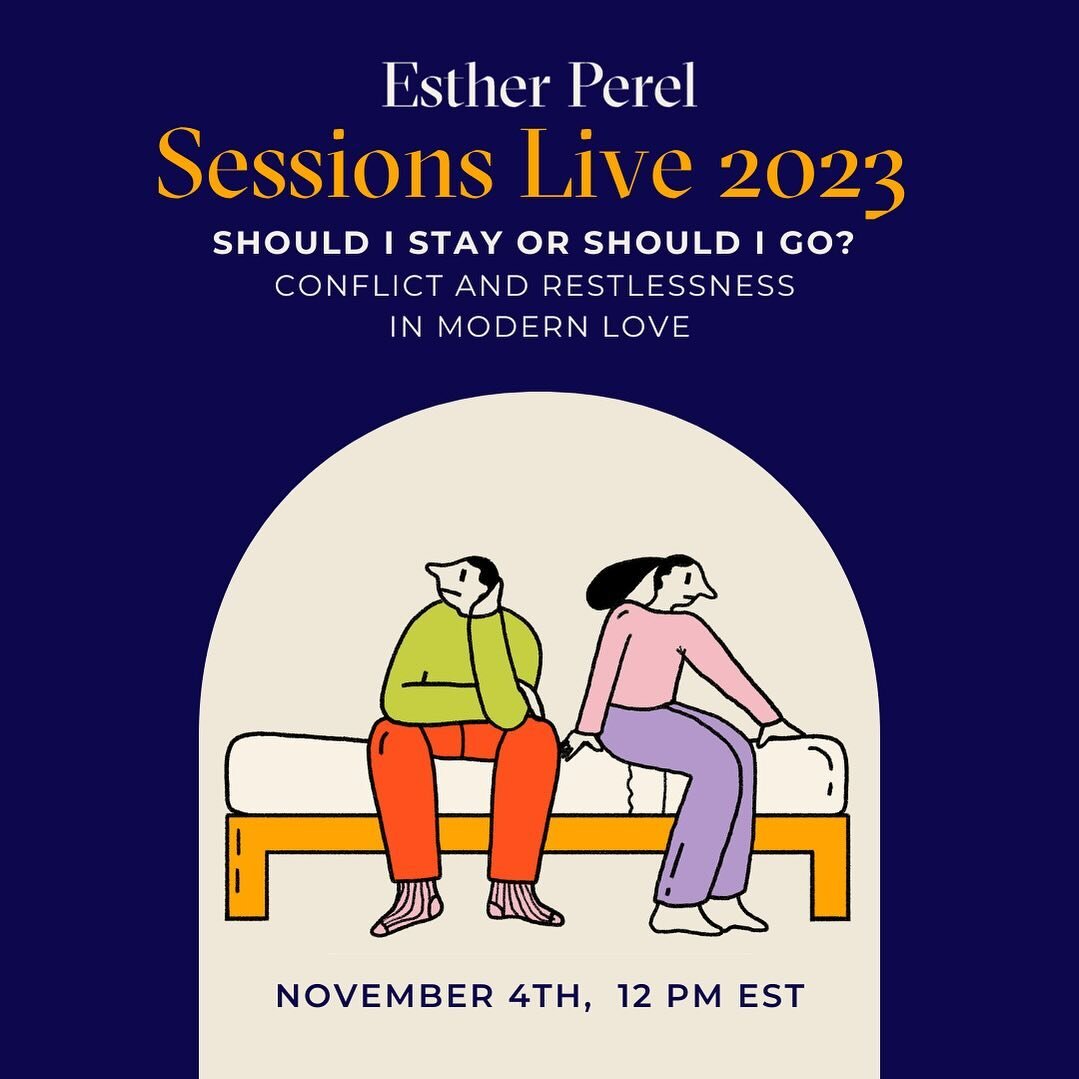 Excited and honored to share a virtual stage with @estherperelofficial this Saturday! If you work with couples, join #sessionslive for a thought provoking supervision experience as we discuss real cases from multiple perspectives. Esther will present